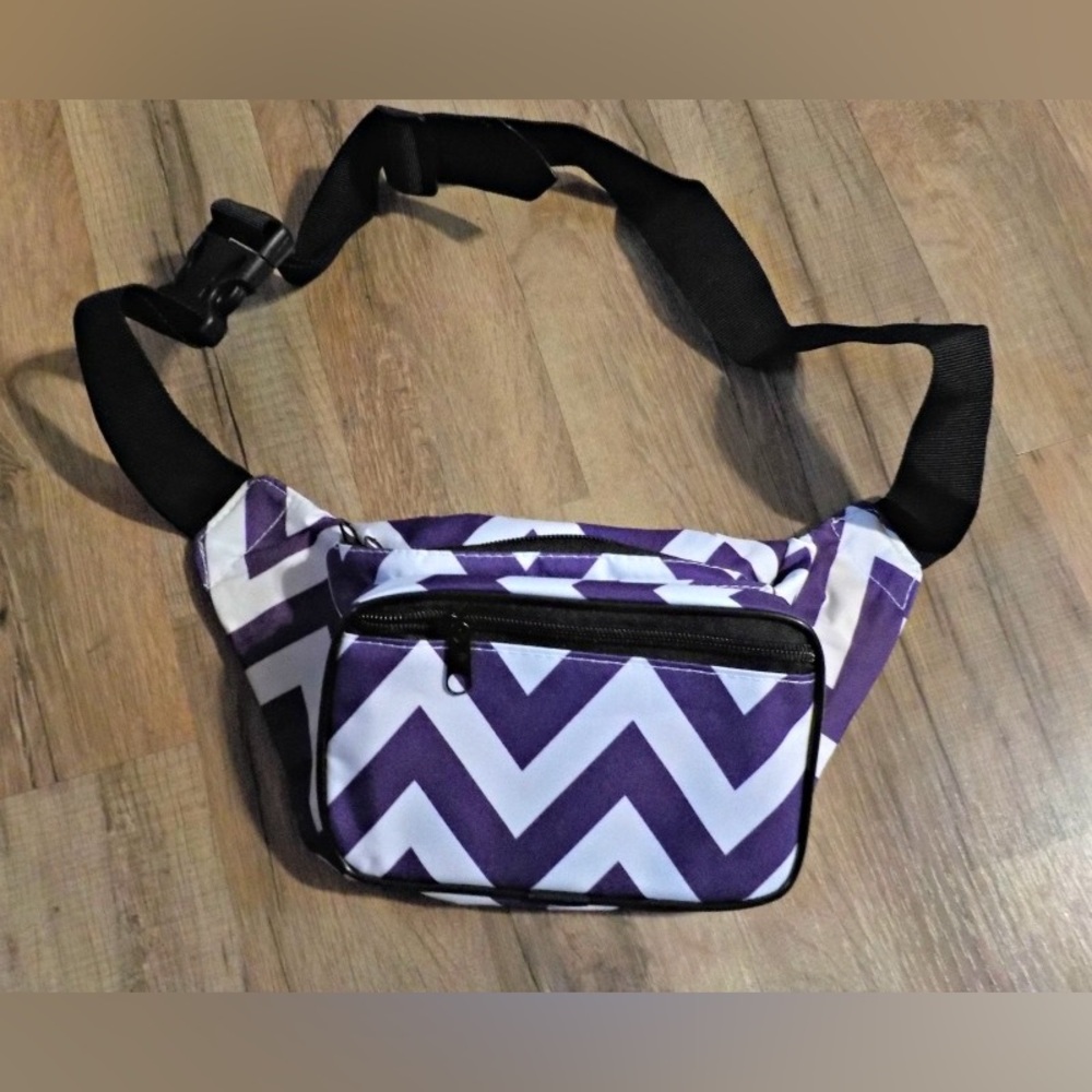 Sojourner Chevron Patterned Purple and White Waist / Crossbody Bag Fanny Pack